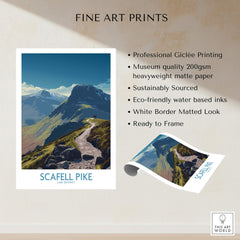 Scafell Pike Lake District Poster | Hiking Trail Landscape Canvas Print showcasing a scenic mountain trail.