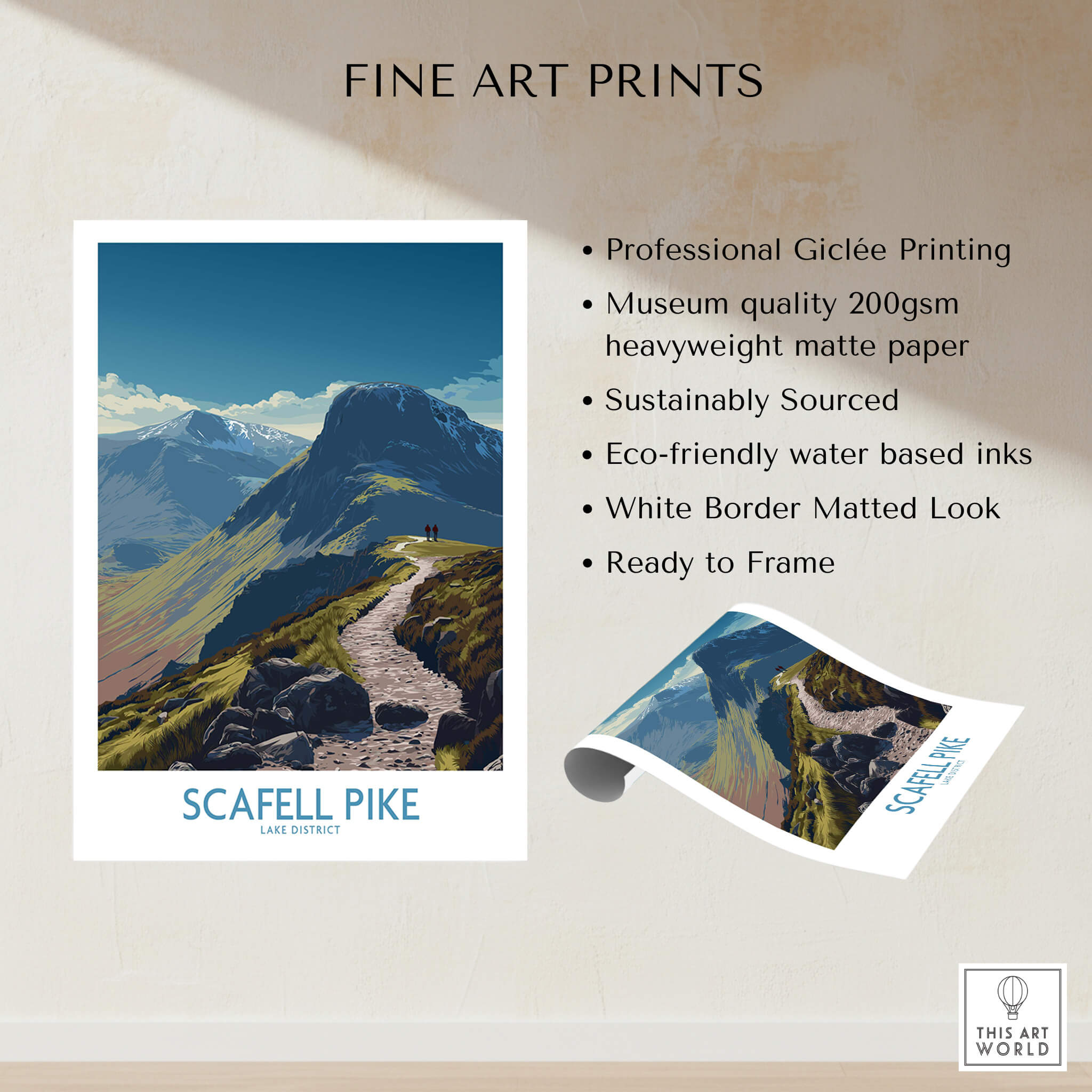 Scafell Pike Lake District Poster | Hiking Trail Landscape Canvas Print showcasing a scenic mountain trail.