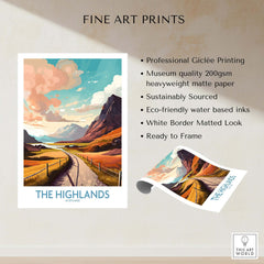 The Highlands Scotland Wall Art showcasing vibrant colors and beautiful landscape details, perfect for home decor.