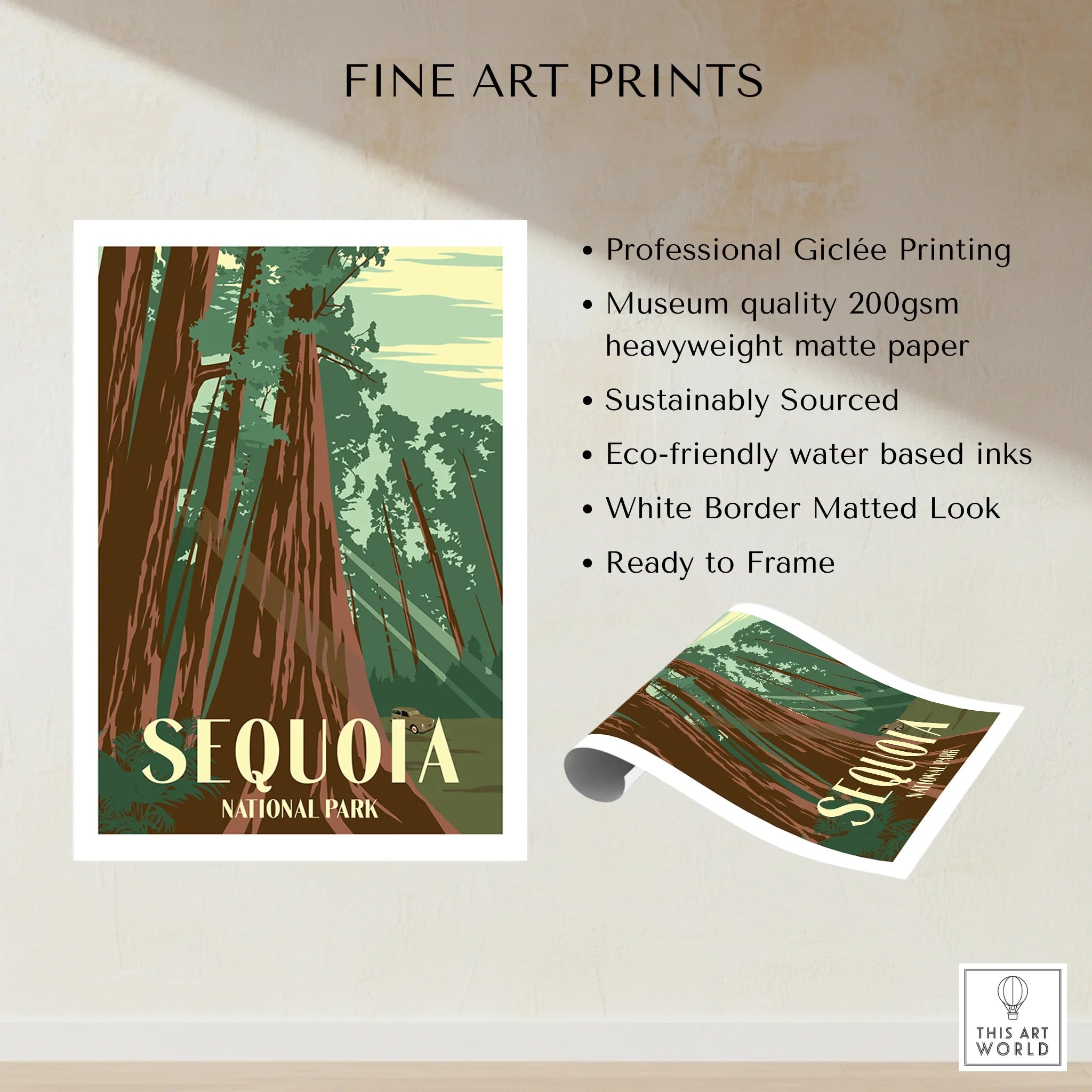 Sequoia National Park fine art print with towering redwood trees, unframed, matte finish