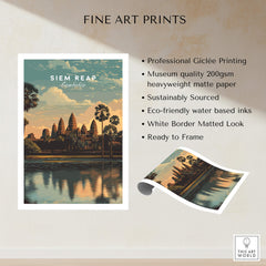 Siem Reap Poster Cambodia | Angkor Wat Temple Wall Art Print featuring professional Giclée printing and eco-friendly materials.