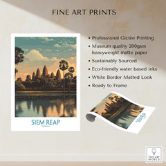 Siem Reap Canvas Print | Cambodia Khmer Poster showcasing Angkor Wat with professional Giclée printing on matte paper.