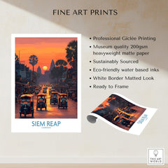 Siem Reap Poster | Bustling Tuk Tuk Cambodia Cityscape Canvas Print showcasing vibrant tuk tuks and sunset in Siem Reap.