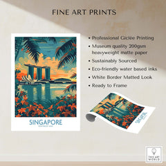 Singapore Travel Poster - Southeast Asia featuring Marina Bay Sands and tropical scenery.