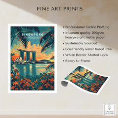 Singapore Wall Art Print - Southeast Asia Travel Poster showcasing Marina Bay Sands with vibrant tropical foliage.