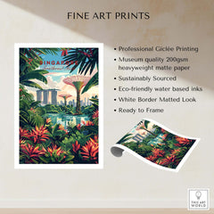 Singapore Marina Bay Poster featuring vibrant flora and iconic skyline, perfect for art lovers and modern decor.