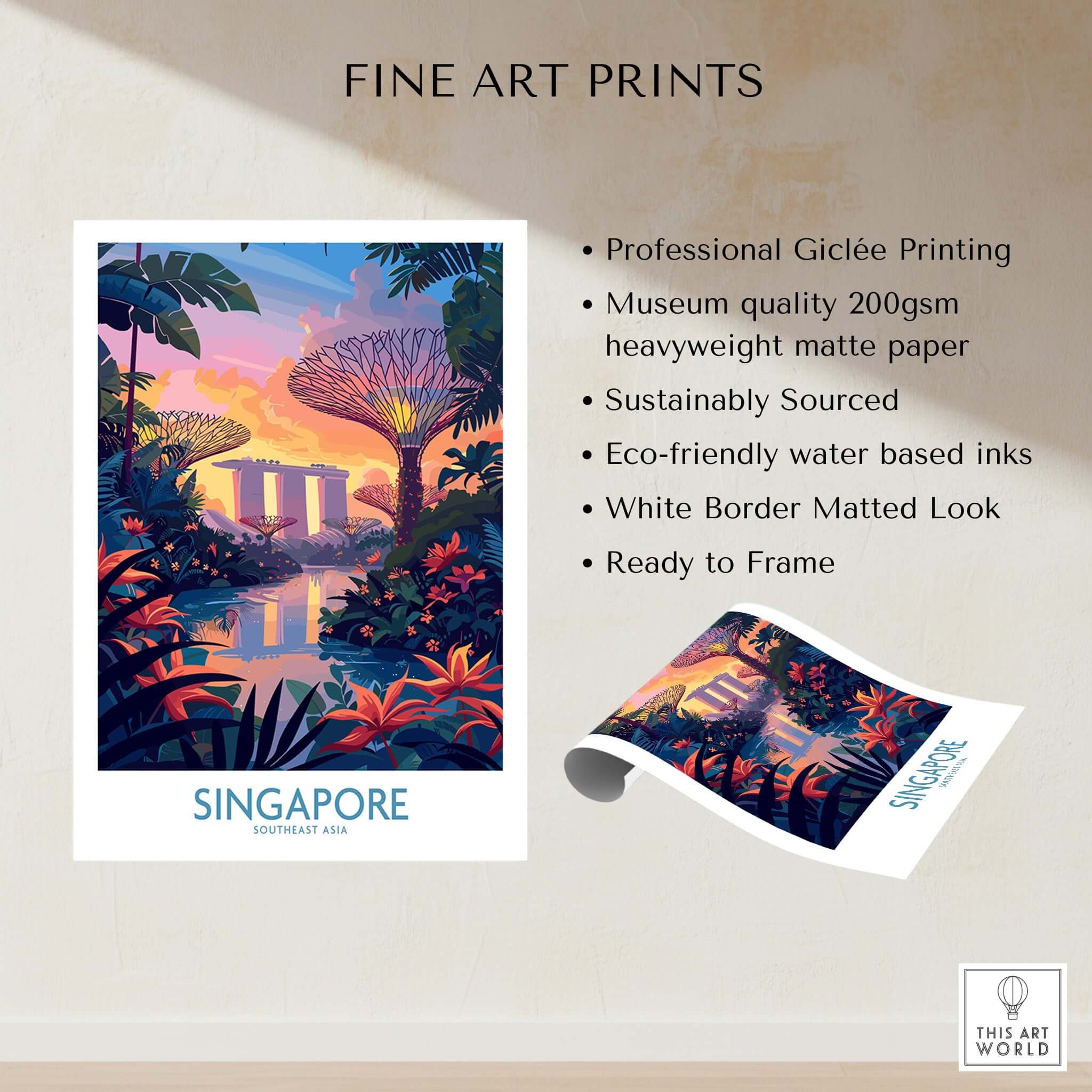 Singapore Wall Art featuring vibrant colors and iconic landmarks, perfect for home decor.