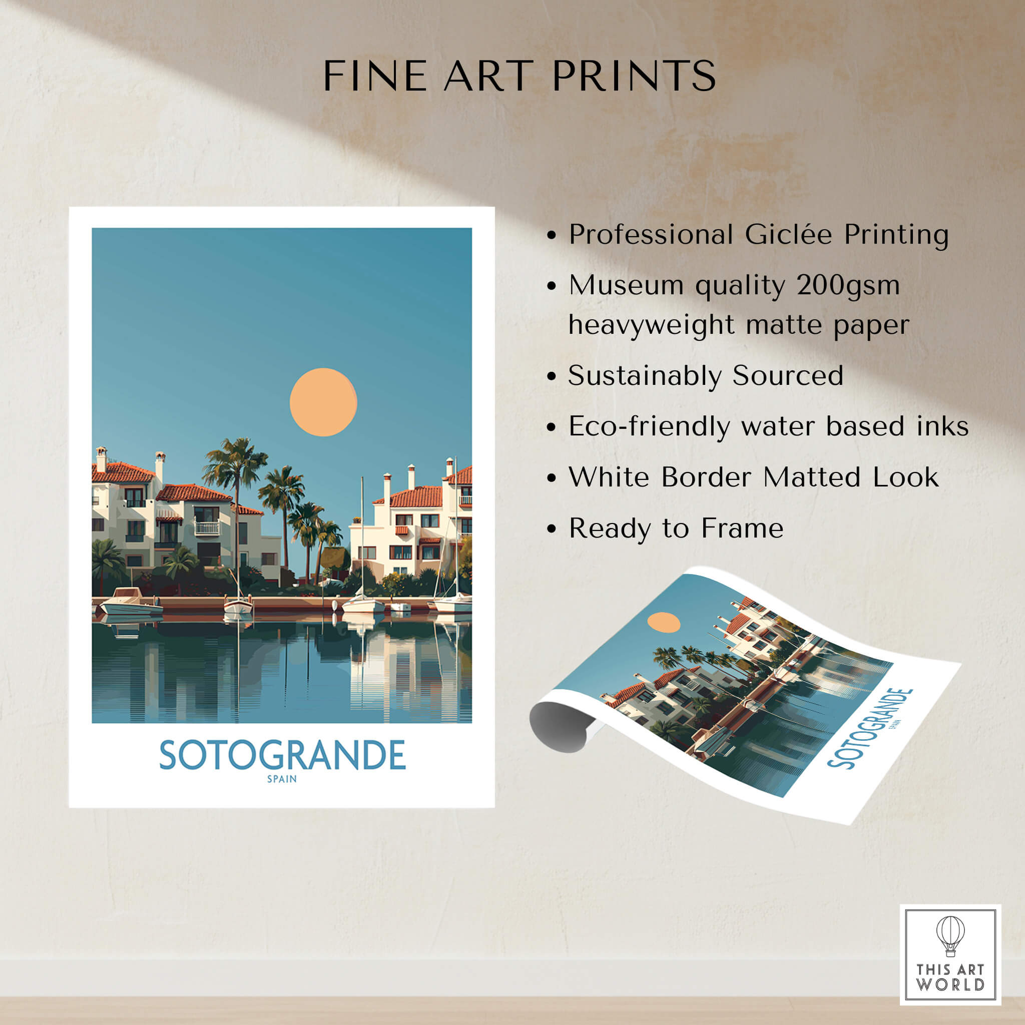 Sotogrande Spain Canvas Print | Mediterranean Waterfront Scenery Poster with professional Giclée printing details.