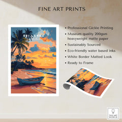 Sri Lanka Sunset Art - Tropical Beach Poster, South Asia Travel Print featuring a vibrant tropical beach scene.