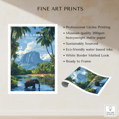 Sri Lanka Wildlife Poster - South Asia Landscape Art, Elephant Mountain View featuring elephants and vibrant nature.