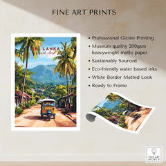 Sri Lanka Tuk-Tuk Art Print - South Asia Travel Poster, Island Street Scene featuring vibrant colors and tropical scenery.