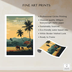 Sri Lanka Wall Art Print | Sunset Elephant Landscape Travel Poster showcasing Sri Lanka's wildlife at sunset.