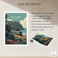 Sri Lanka Wall Art Print | Train Travel Poster featuring a scenic train journey through lush landscapes.