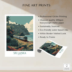 Sri Lanka Poster | Tropical Railway Canvas Print showcasing a train amid lush tropical landscapes.