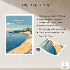 Swanage Dorset Travel Poster | English Coastal Town Wall Art Print showcasing professional Giclée printing and stunning seaside views.