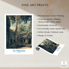 Ta Prohm Cambodia Canvas Print | Iconic Tree Root Ruins Poster showcasing ancient temple ruins and tree roots.