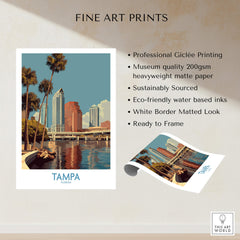Tampa Florida Poster | Waterfront Sunset Cityscape Canvas Print on heavyweight matte paper with a white border.