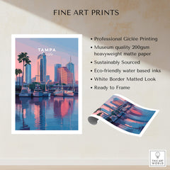 Tampa Florida Travel Poster | Marina Harbor & Skyline Wall Art Print showcasing marina and skyline reflections.