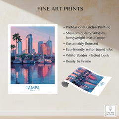 Tampa Florida Canvas Print | Sunset Bay & Sailboat Landscape Poster showcasing Giclée printing and vibrant waterfront scene.