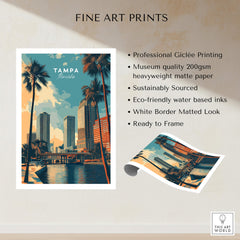 Tampa Florida Wall Art Print | Palm Trees & Modern Skyline Travel Poster featuring Giclée printing and eco-friendly materials.