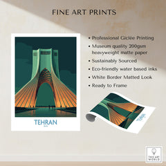 Tehran Iran Canvas Print | Iconic Persian Monument Cityscape Poster showcasing the iconic Azadi Tower in vibrant colors.