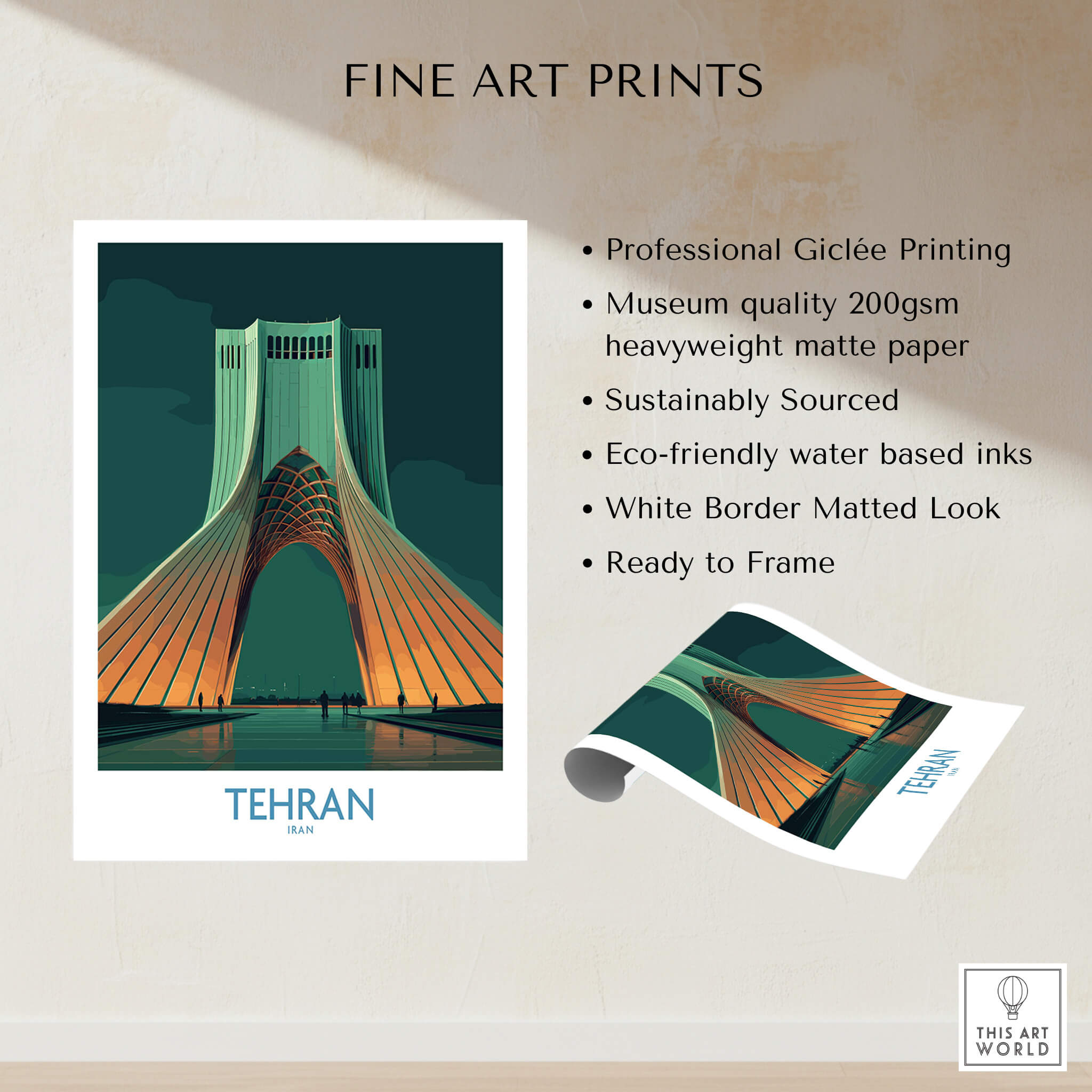 Tehran Iran Canvas Print | Iconic Persian Monument Cityscape Poster showcasing the iconic Azadi Tower in vibrant colors.