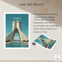 Tehran Wall Art Print | Iran Travel Poster showcasing Azadi Tower with a professional Giclée finish.