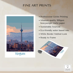 Tehran Iran Canvas Print | Evening City Landscape Poster showcasing professional Giclée printing with a serene cityscape.