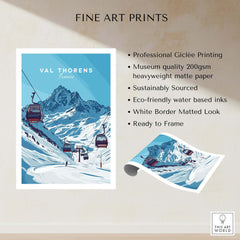 Val Thorens Ski Art Print | Winter Sports French Alps showcasing a ski lift against majestic mountain slopes.