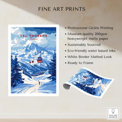 Val Thorens Poster France | Winter Sports Scene Print showcasing skiing and mountains in vibrant colors.