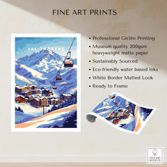 Val Thorens France Ski Poster | Iconic Chairlift Scene showcasing a classic chairlift and snowy mountains.