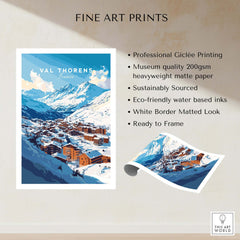 French Alps Ski Village Poster | Cosy Val Thorens Scene featuring Val Thorens with snow-covered mountains.