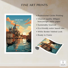 Venice Print featuring serene canals, gondola, and sunset, museum quality artwork for home decor.
