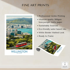 Wellington New Zealand Poster | Scenic City Skyline Landscape Canvas Print displaying vibrant views of the city with a red tram.