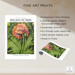 William Morris Prints - Large Floral Bloom Art Print - Botanical Poppy Poster showcasing professional giclée printing and vibrant colors.