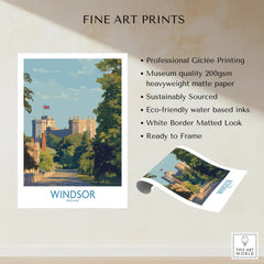 Windsor Castle fine art print with white border, unframed, giclée travel poster wall art.