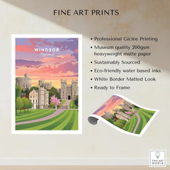 Windsor England fine art print showing castle, gardens, and sunset, unframed wall art