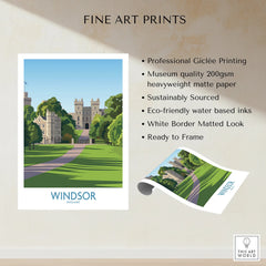 Windsor art print featuring a castle and tree-lined path, unframed, fine art wall decor.