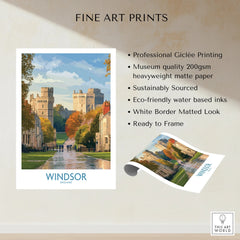 Windsor Castle fine art print with white border, vibrant autumn colors, and Giclée quality details.