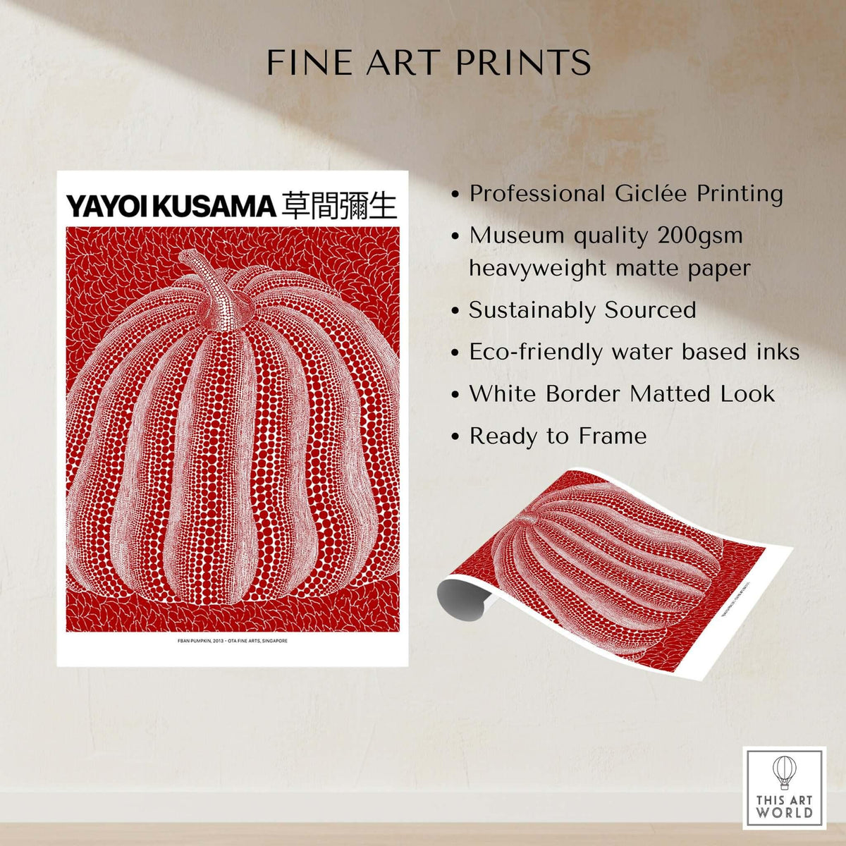 Yayoi Kusama Red White Pumpkin 2013 Singapore Exhibition Art Print Poster Polka Dot displayed as fine art print.