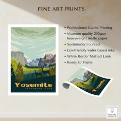 Yosemite National Park fine art print with deer, mountains, and forest, unframed poster details.