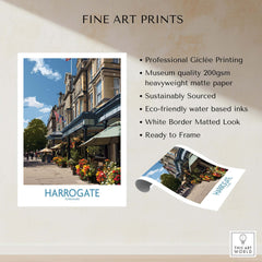 Harrogate Yorkshire Art Print | Floral Cafe Scene Poster featuring charming café detail and vibrant floral elements.