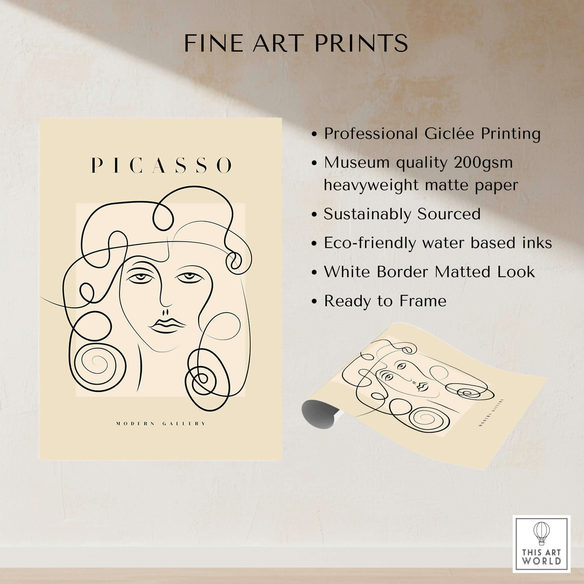 Picasso Woman Curly Hair Line Art Abstract Portrait Poster Modern Gallery Wall Art print features a minimalist design.