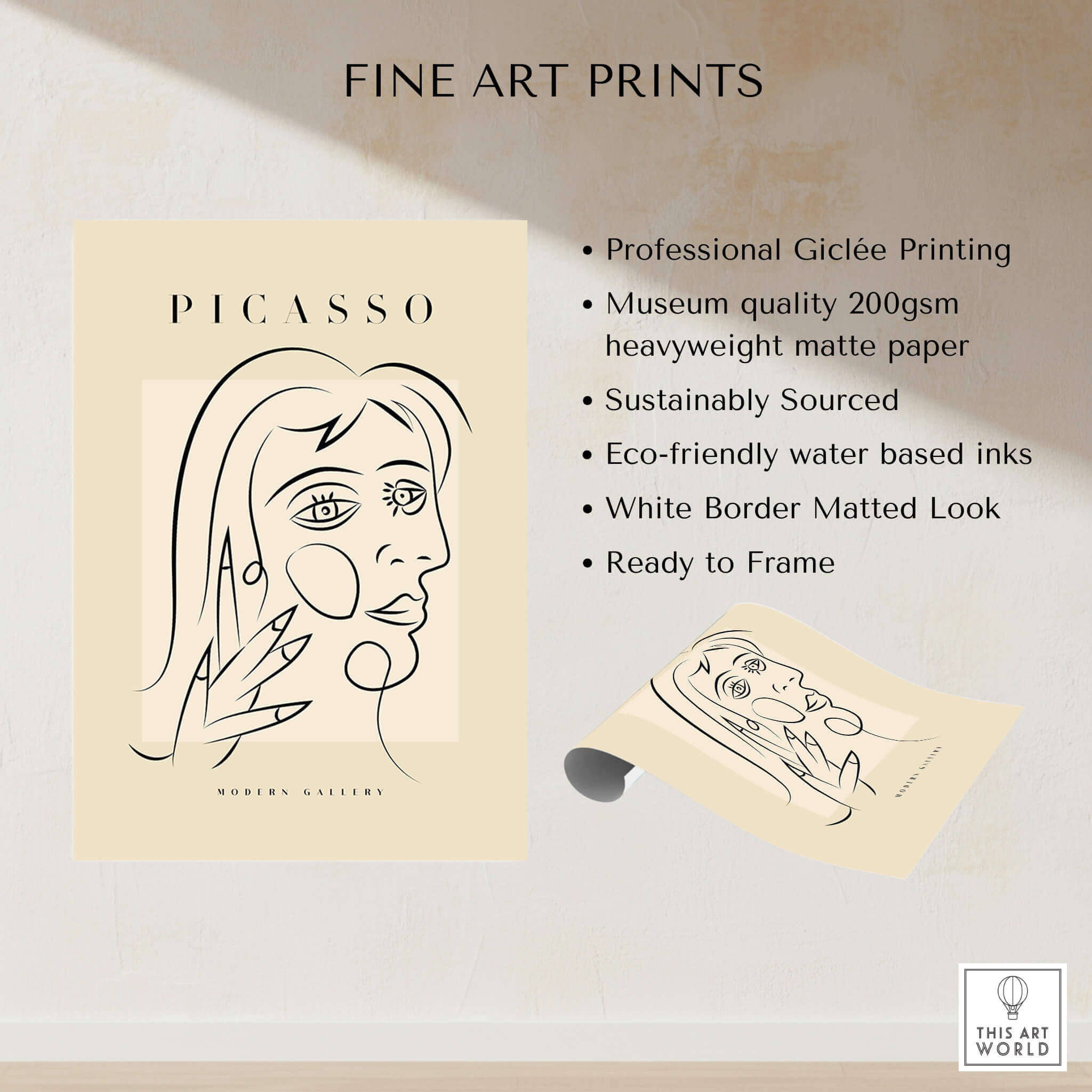 Picasso Face Profile Abstract Woman Line Art Modern Gallery Poster Wall Art showcasing minimalist design and quality features.