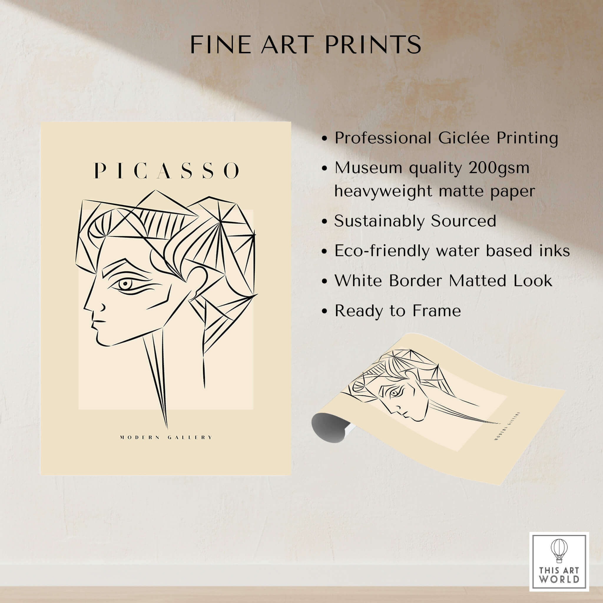Picasso Geometric Profile Head Line Art Angular Abstract Poster Modern Gallery Print in professional Giclée quality.