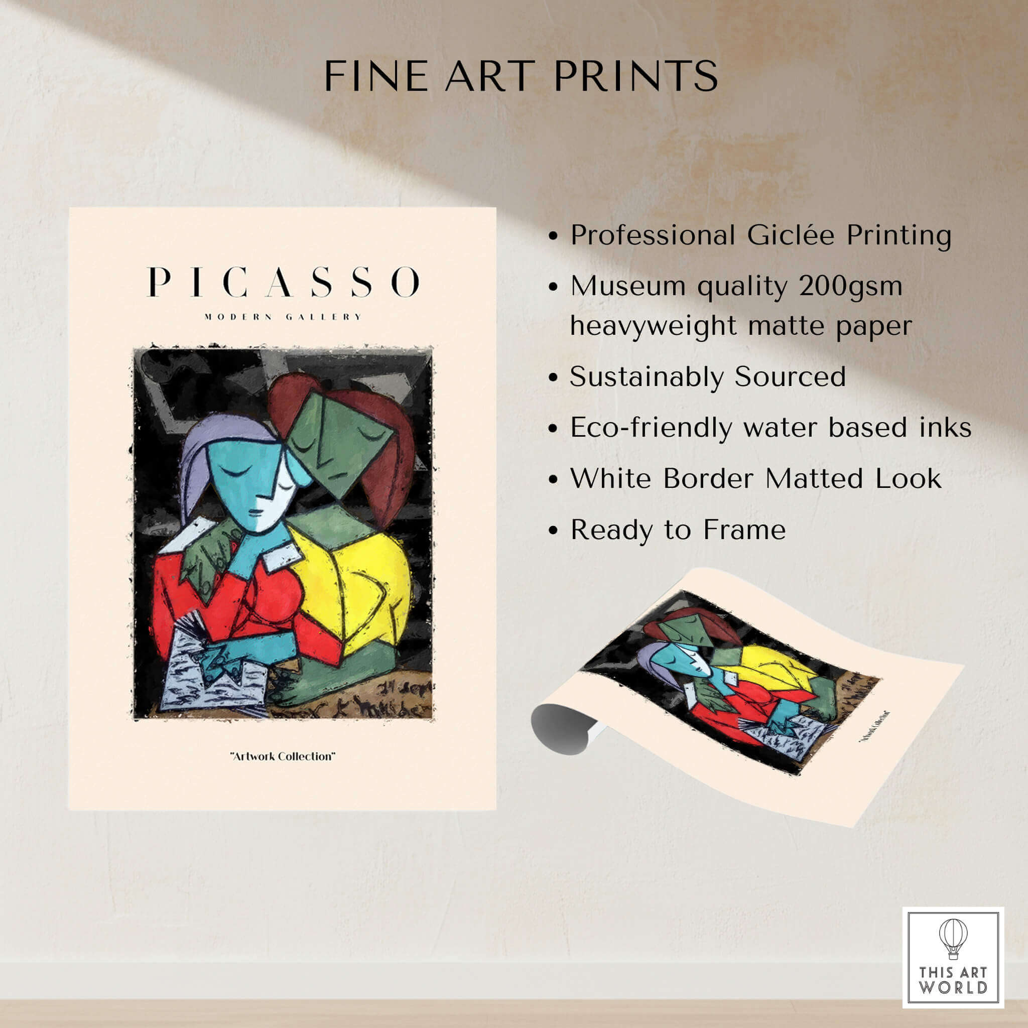 Picasso Reading Couple Abstract Figures Art Print Cubist Poster Artwork Collection, vibrant colors, professional Giclée printing.