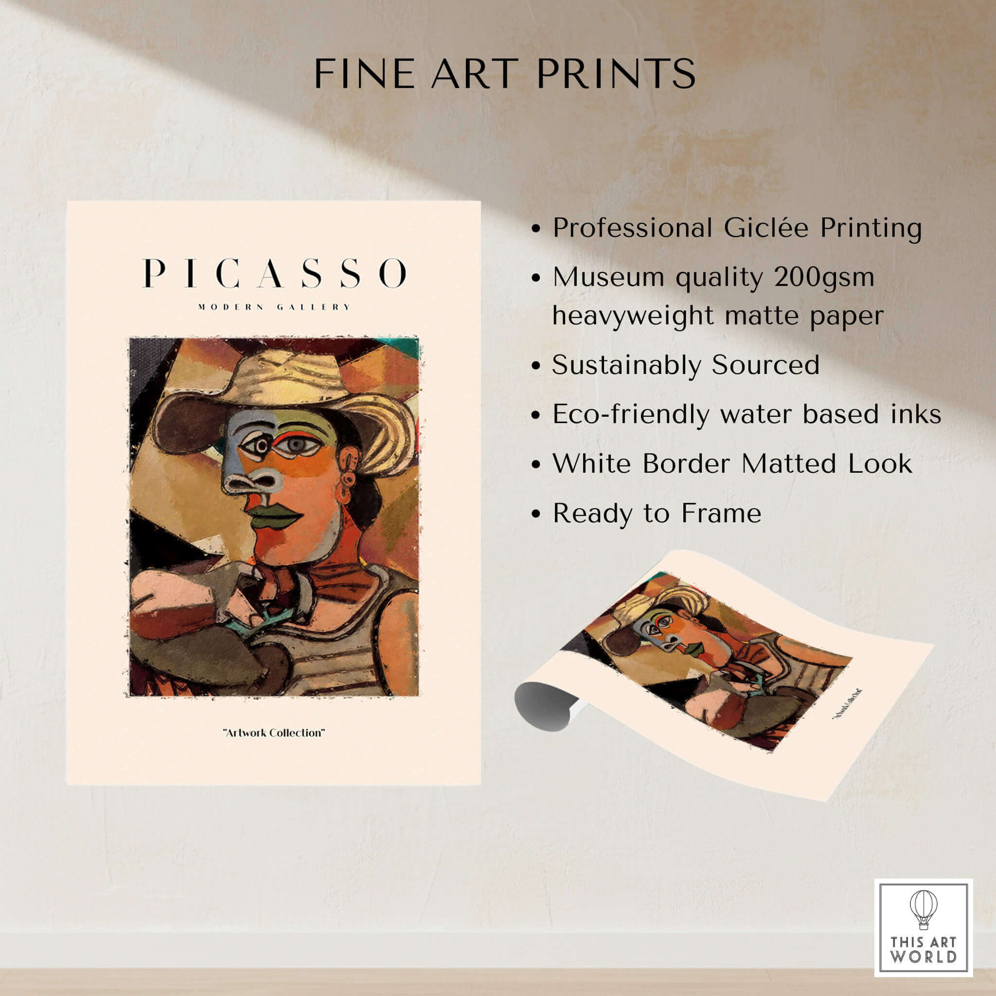 Picasso Man Straw Hat Abstract Portrait Art Print Cubist Poster Artwork Collection features Giclée printing and eco-friendly materials