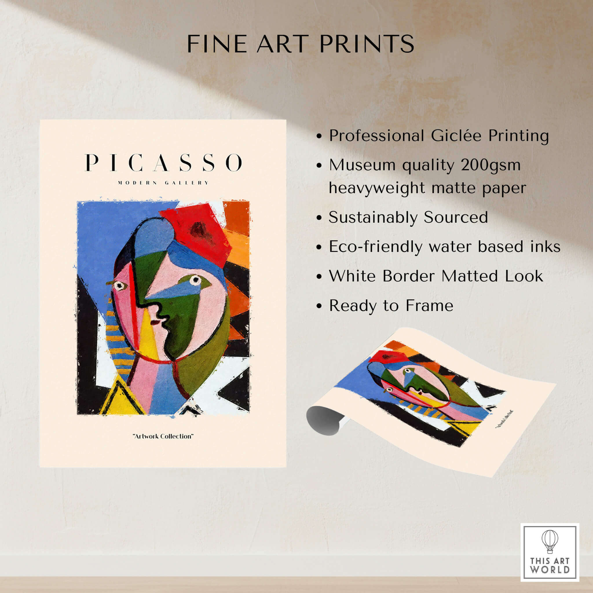 Picasso Geometric Face Abstract Art Print Colorful Cubist Portrait Poster Artwork Collection details with Giclée printing and museum quality.