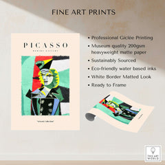 Picasso Woman Black Jacket Abstract Portrait Poster Cubist Style Artwork Print Collection with Giclée printing details.