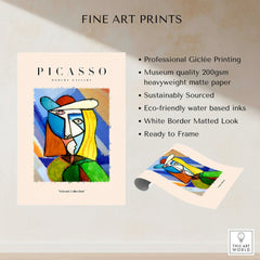 Picasso Woman Hat Abstract Portrait Print Colorful Cubist Poster Artwork Collection on display with fine art features.